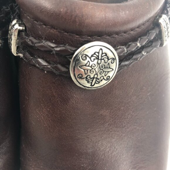 MINNETONKA Brown Leather Clogs with Leather Braid and Silver Trim 7M - Picture 7 of 9